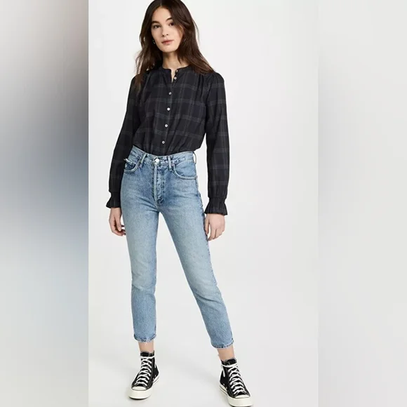 Faherty Womens‎ Black Plaid Long Sleeve Harper Blouse Button Up Shirt Top XS - Picture 2 of 13